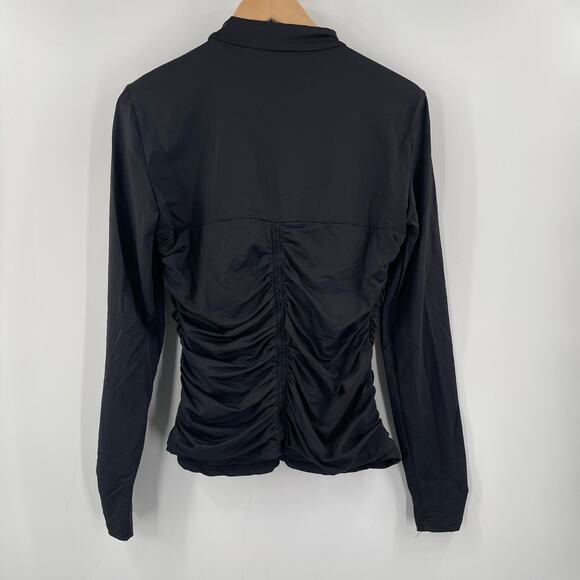 RACHEL PARCELL Top Size Large Ruched Fitted Mockneck Long Sleeve Black Spandex - Picture 4 of 12